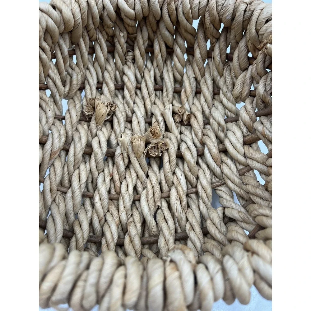 Rustic Woven Wicker and Rope Basket with Handle Natural Fiber Farmhouse Decor